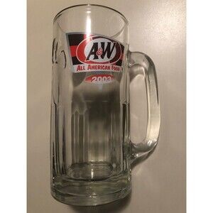 Vintage A&W All American Food 2003 Clear Glass Mug with Logo 7 inch tall
